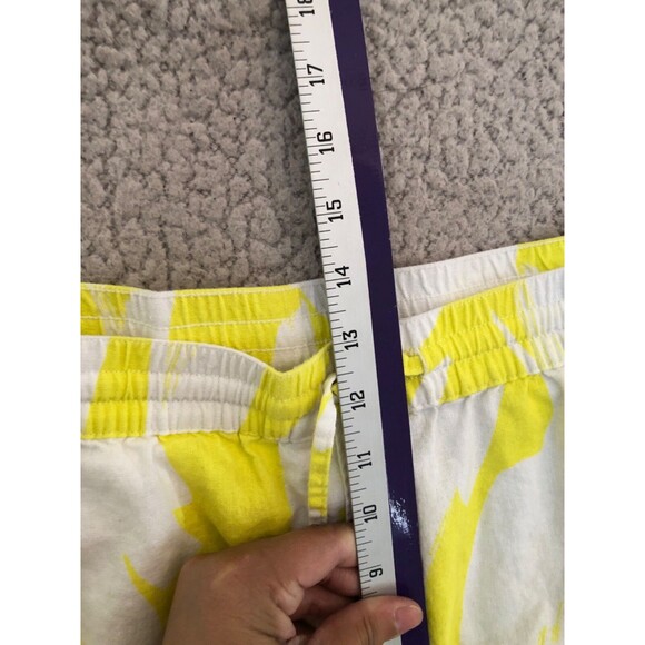 DKNY Women’s Large Linen Blend Shorts Yellow White Abstract Drawstring Casual - Picture 8 of 9